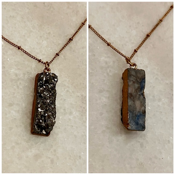 Gold & Blue Geode Druzy Long Necklace - Picture 2 of 10